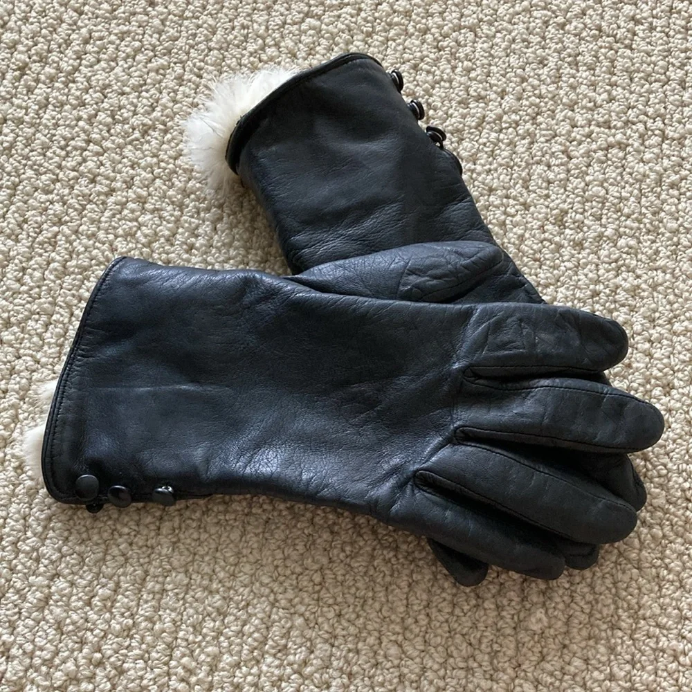 Vintage Lord & Taylor Genuine Leather Gloves Size 7.5 Fur Lining Soft Women EUC